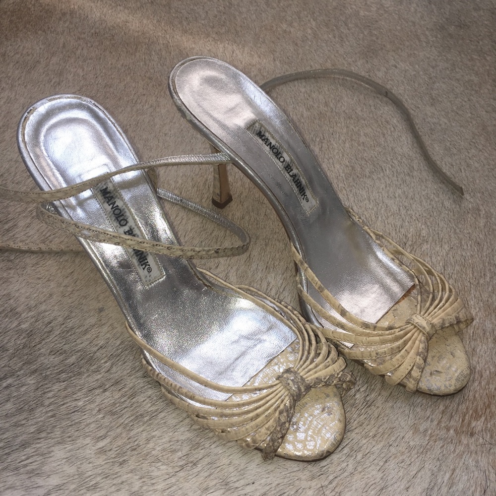Manolo Blahnik snake skin shoes.